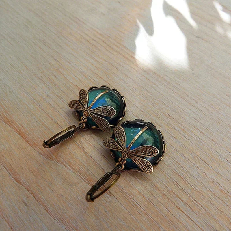 Elegante Libelle Oorbellen in Antiek Goud