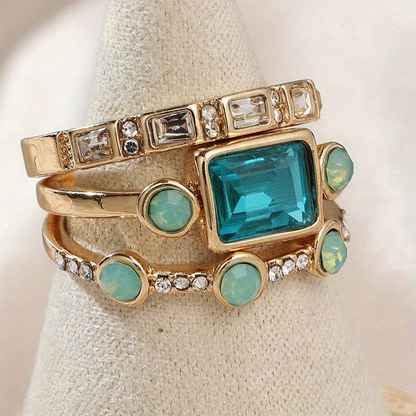Vellora Elegant Vintage Blauw Kristallen Ring Set
